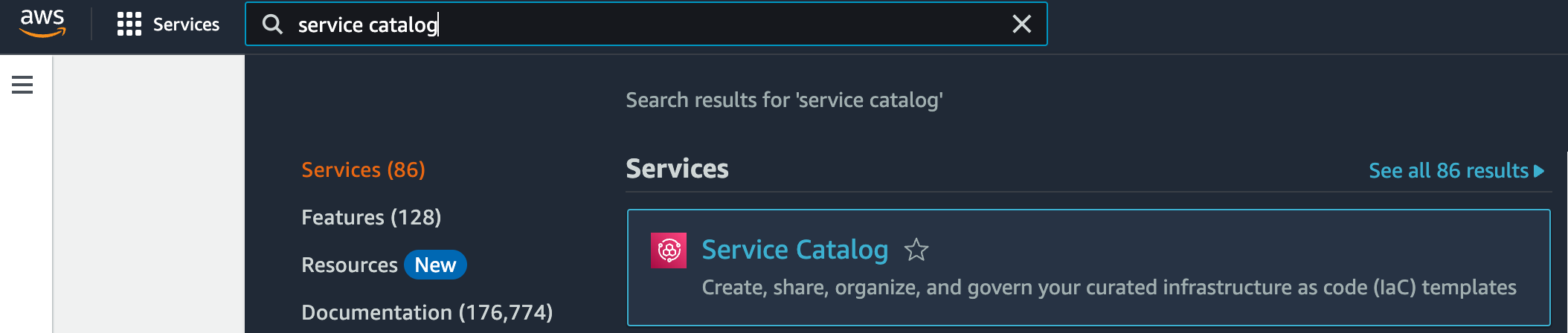 Select service catalog