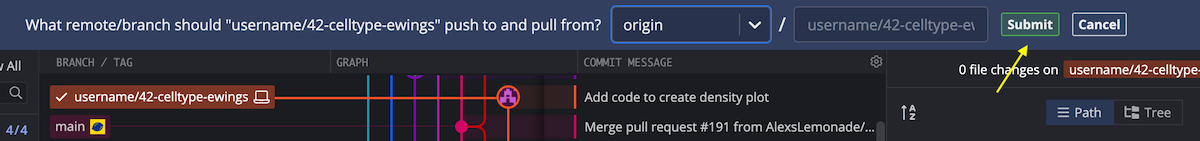 Submit remote branch name